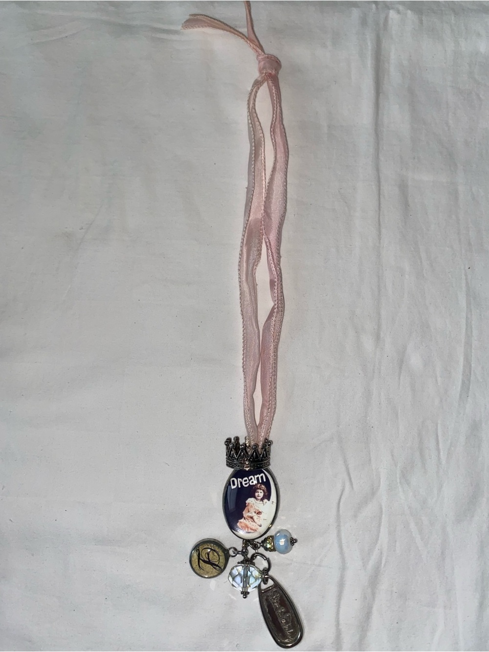 Pink Ribbon 'Dream' Charm Necklace with Mixed Charms